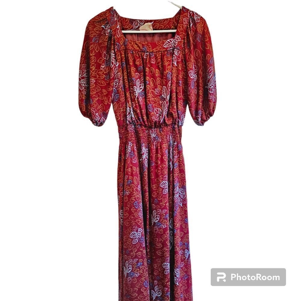 Red Floral Maxi Dress with Puff Sleeves